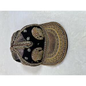VTG Elephant Beaded Velvet Cap Ethnic Boho Festival Burmese Myanmar